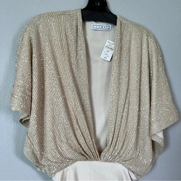 NWT IN THE MOOD FOR LOVE Champagne Cream Dolman Sequin Plunge Neckline Bodysuit - Picture 7 of 9